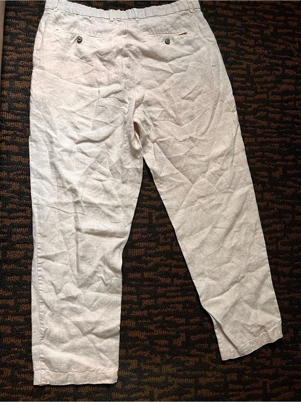 Tasso Elba 100% Linen Men's Cream Pants Flat Front Tapered Leg Resortwear Summer